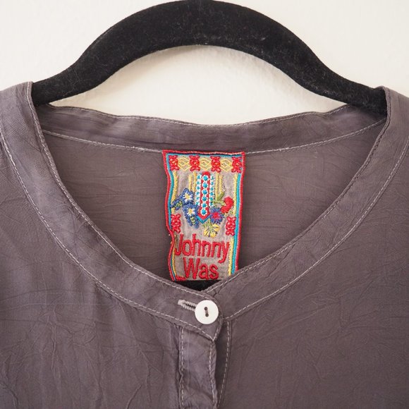 Johnny Was Gray Embroidered Button Down Long Sleeve Tunic Top sz XL - Picture 2 of 5